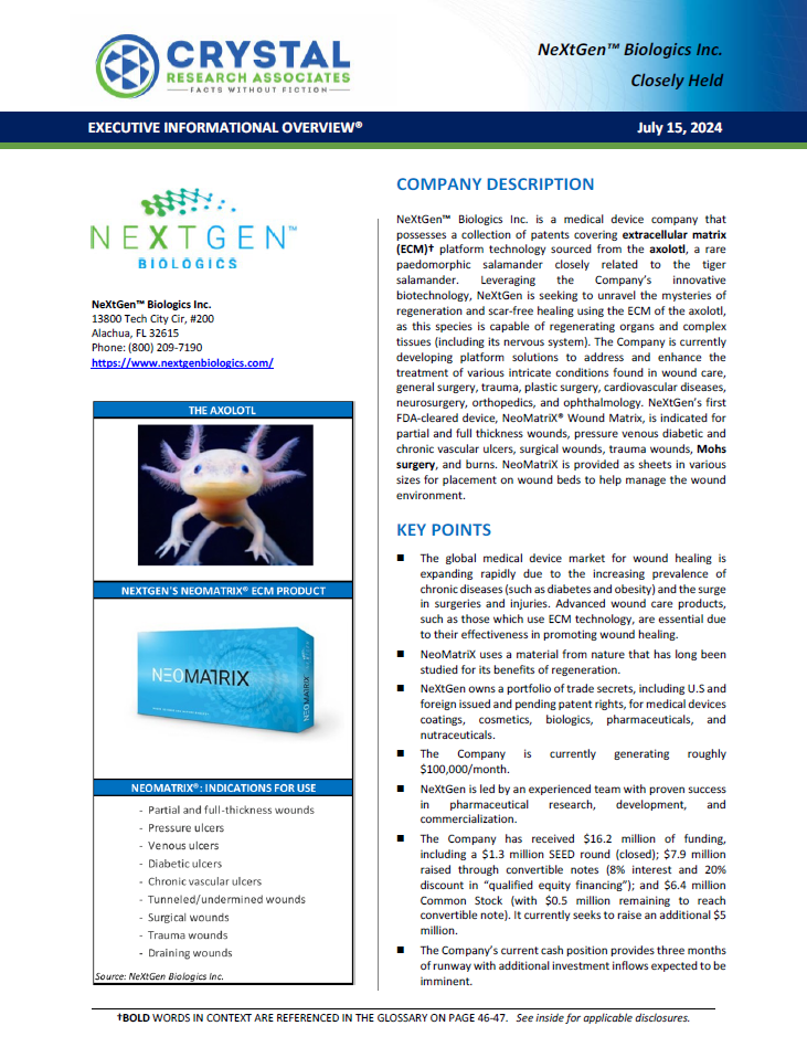 NeXtGen Biologics Inc. Investment Highlights